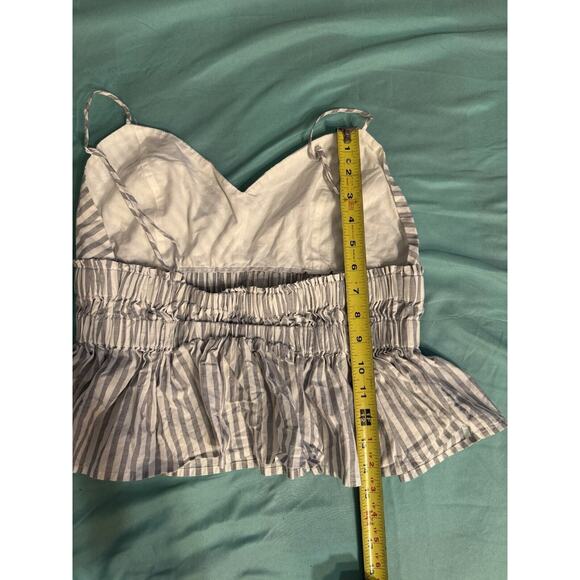 Express Striped Tank Top Cropped Babydoll Umpire Gray White Adjustable Straps - Picture 4 of 5